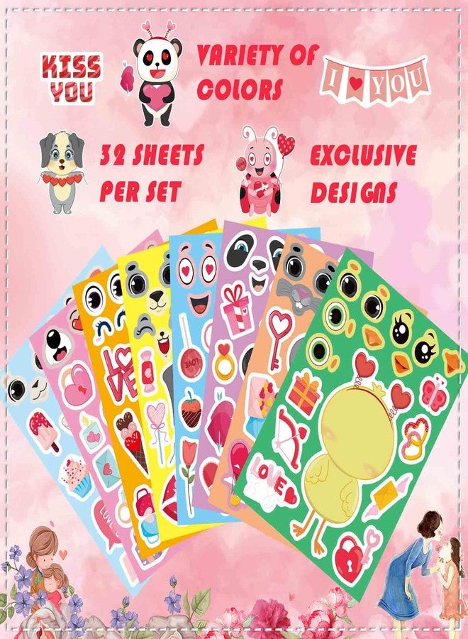 DUJAA 32 Sheets Valentine Stickers for Kids, Valentines Crafts Heart Love Sticker Make a Face Stickers, Make Your Own Animal Stickers Valentines Gifts for Kids Classroom Valentine Goodie Bags Party Favors - Image 4